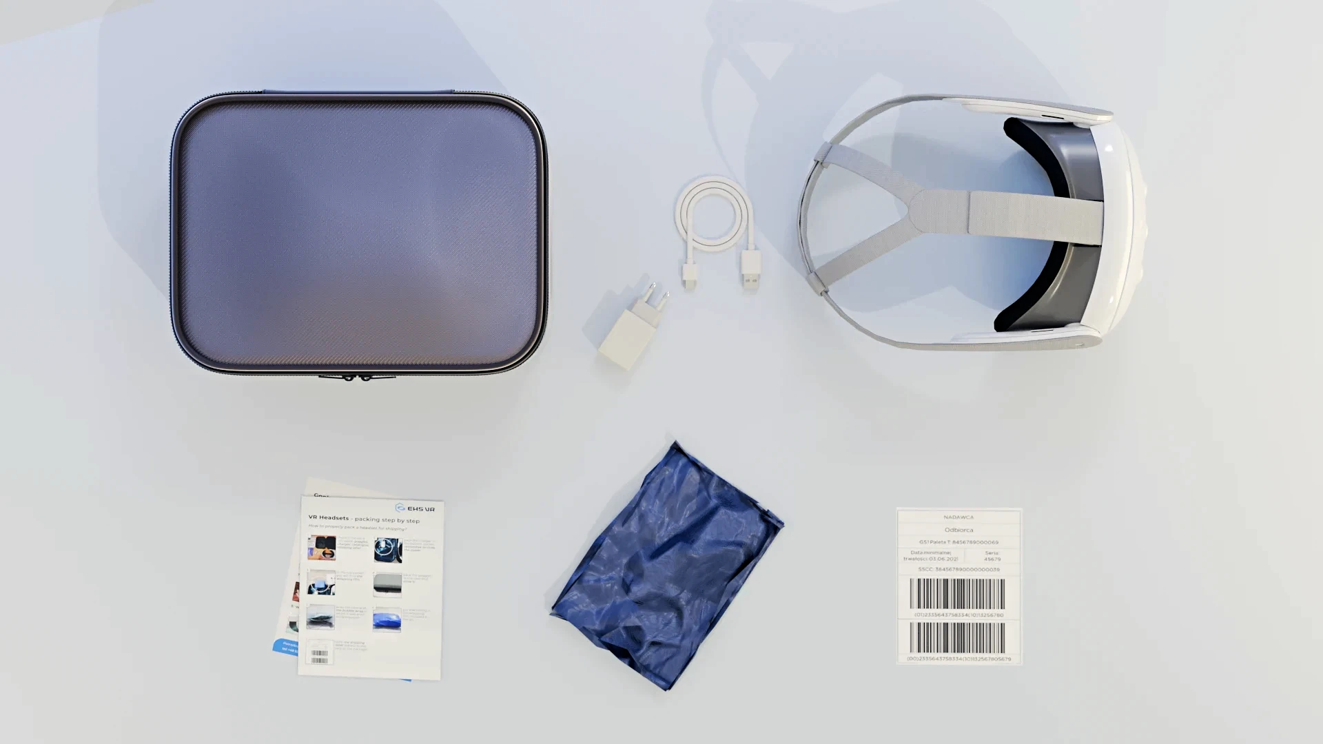 Everything included in the test package: headset, charger, manual and return label