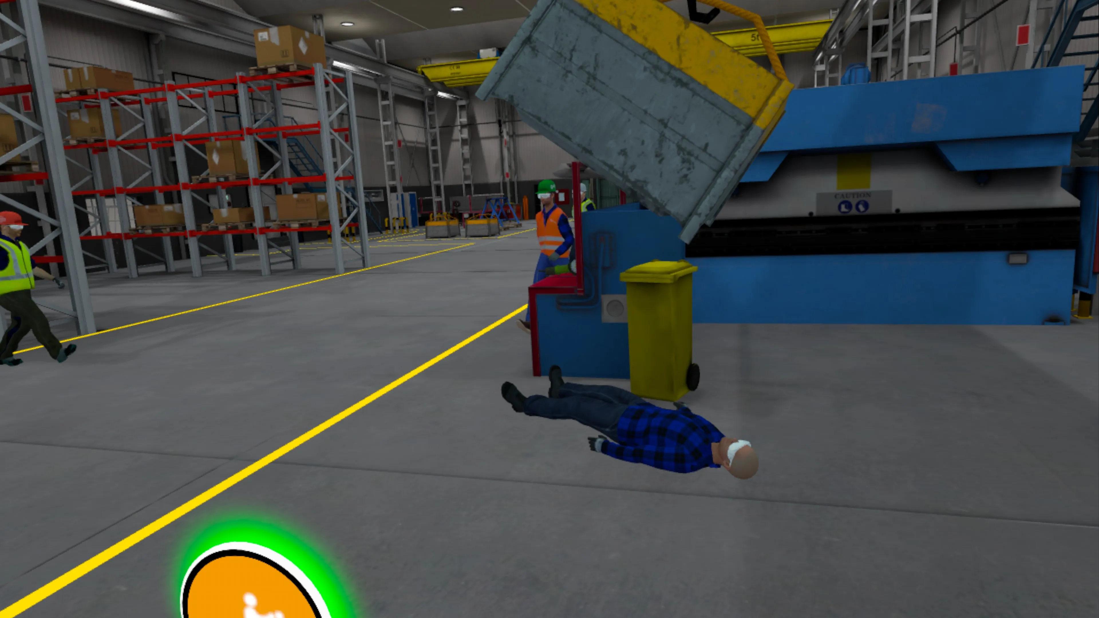 Arbeitssicherheit in VR: BLS- und Erste-Hilfe-Schulung für Produktionsbetriebe.