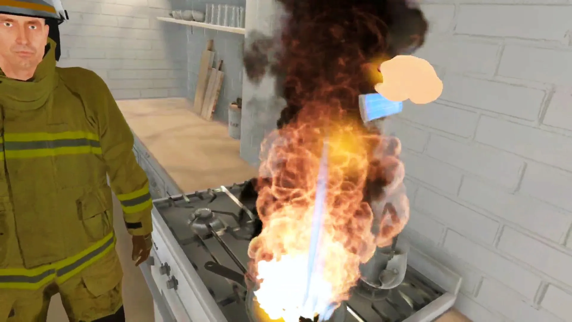VR training for fire safety – dealing with oil fire emergencies.