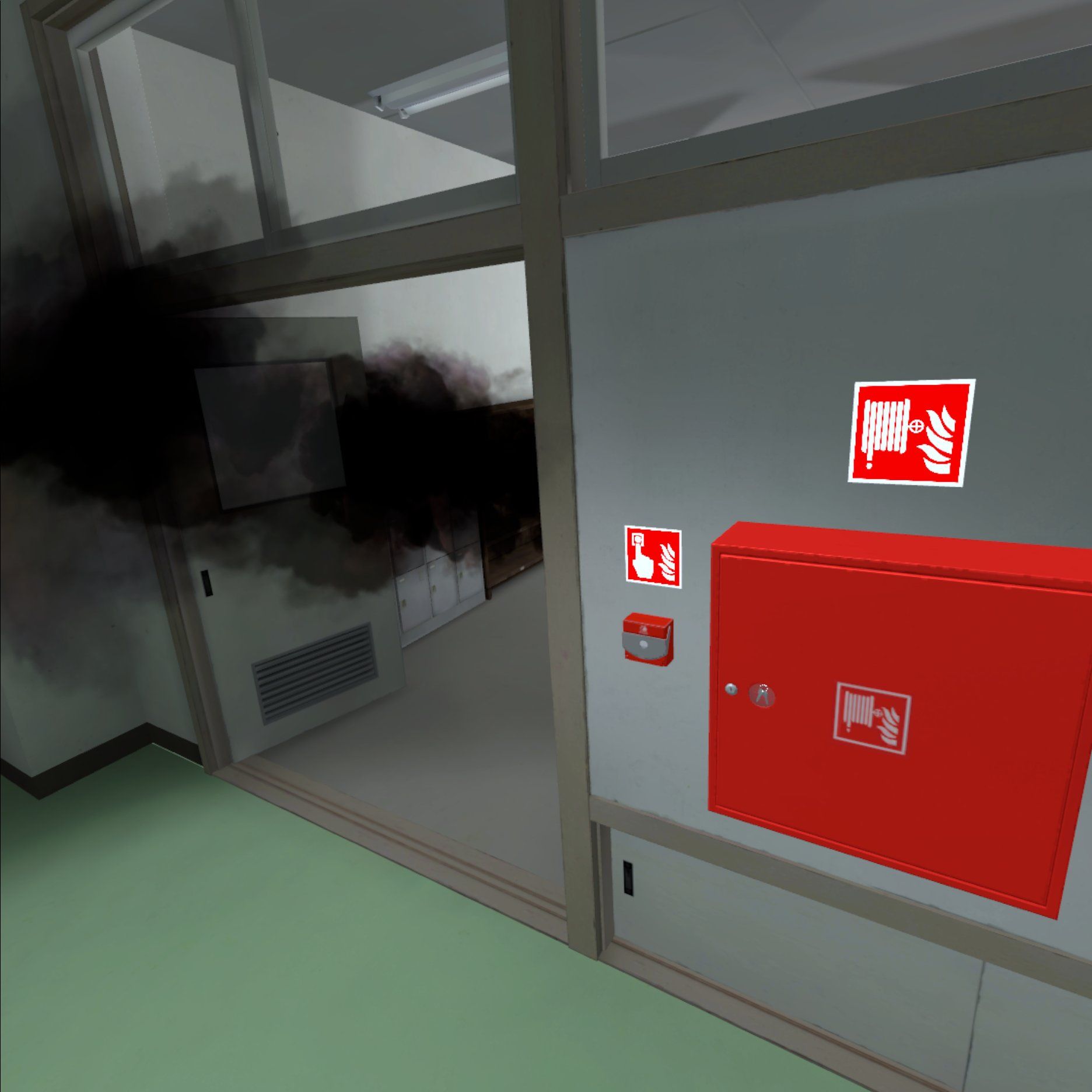 VR firefighting training – learn proper fire hose reel handling.