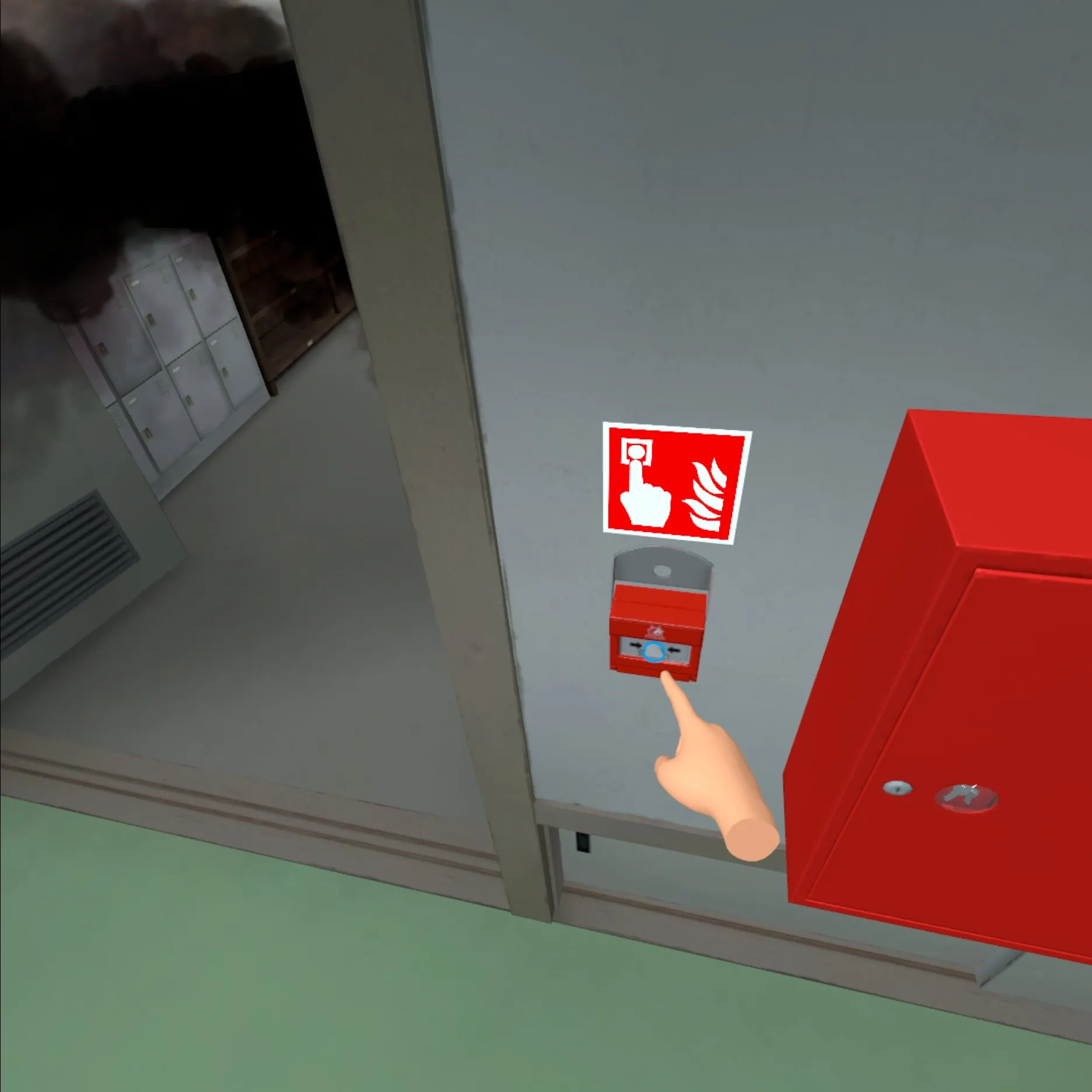 Fire hose reel VR training – putting out a fire with a spray jet.