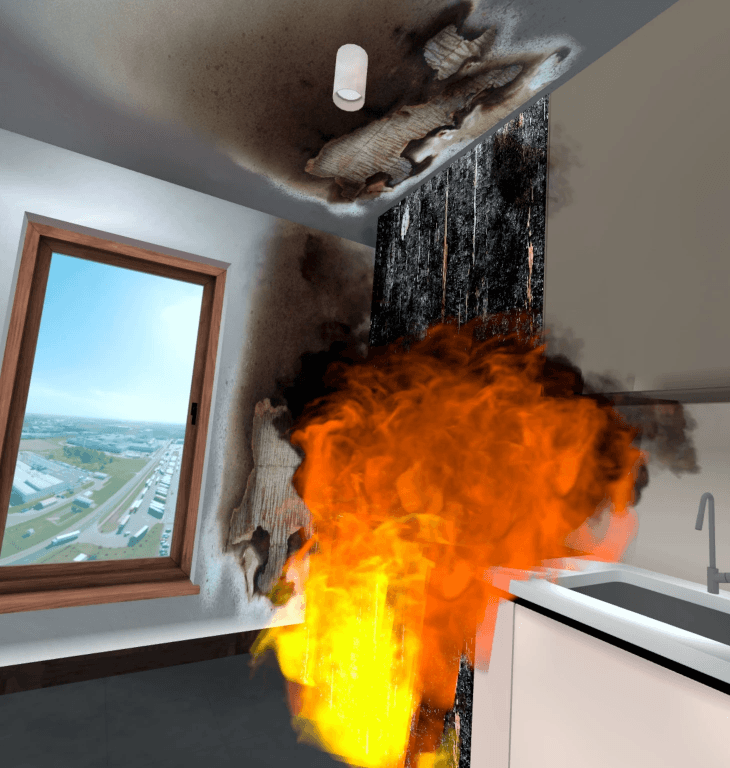 Fire safety VR training – emergency evacuation procedures.