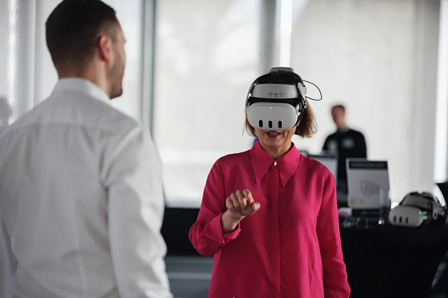 A woman taking part in VR training