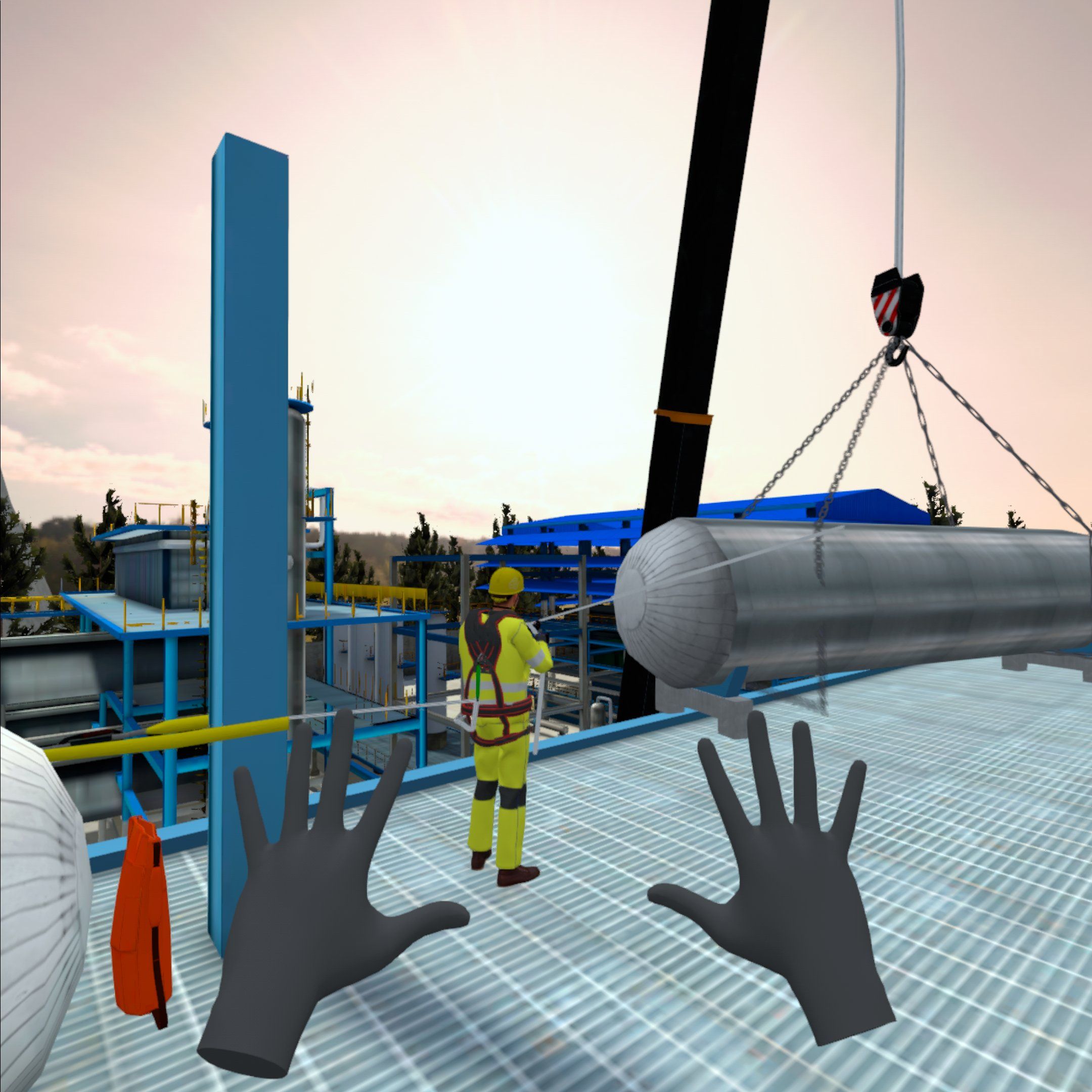 VR safety training – working at heights and fall prevention.