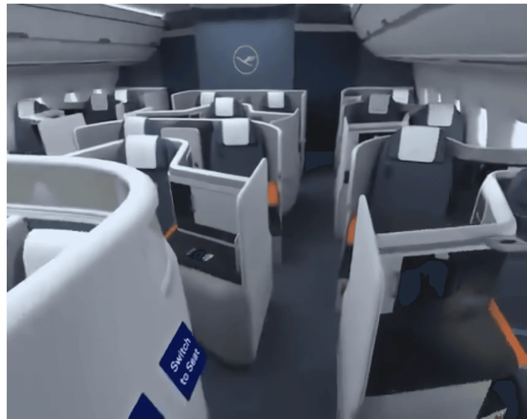 A VR view of the Lufthansa Allegris business class cabin
